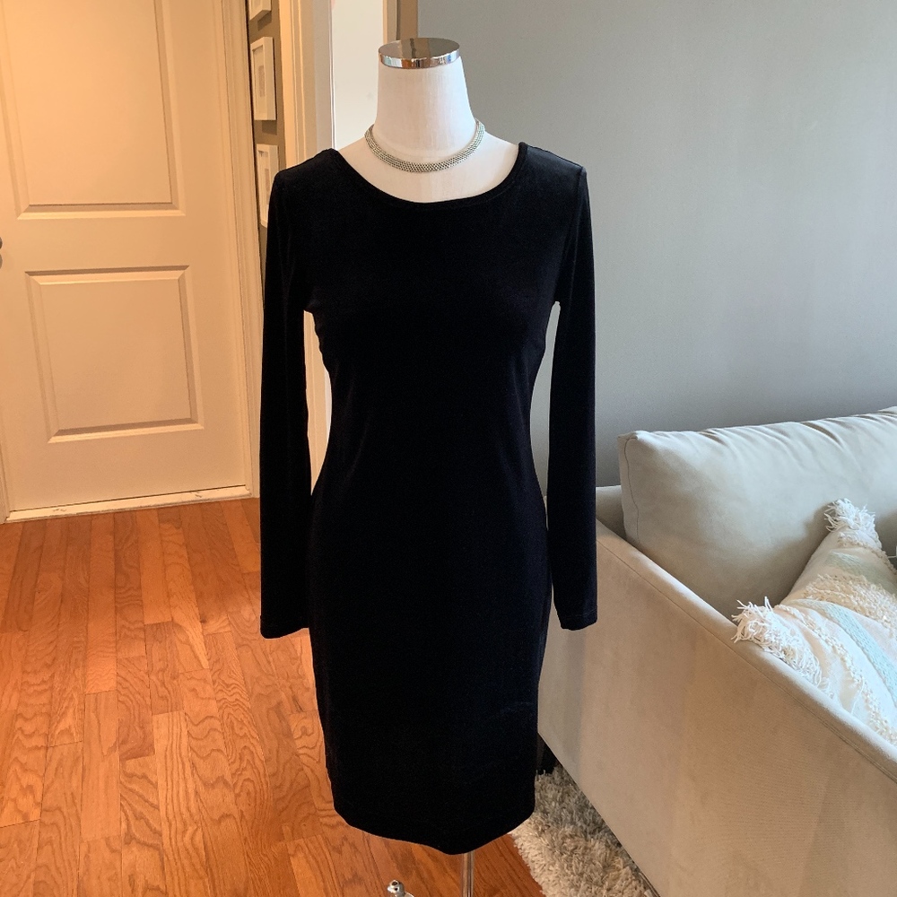 SOLD / Black Stretch Velvet L/S Dress Size XS